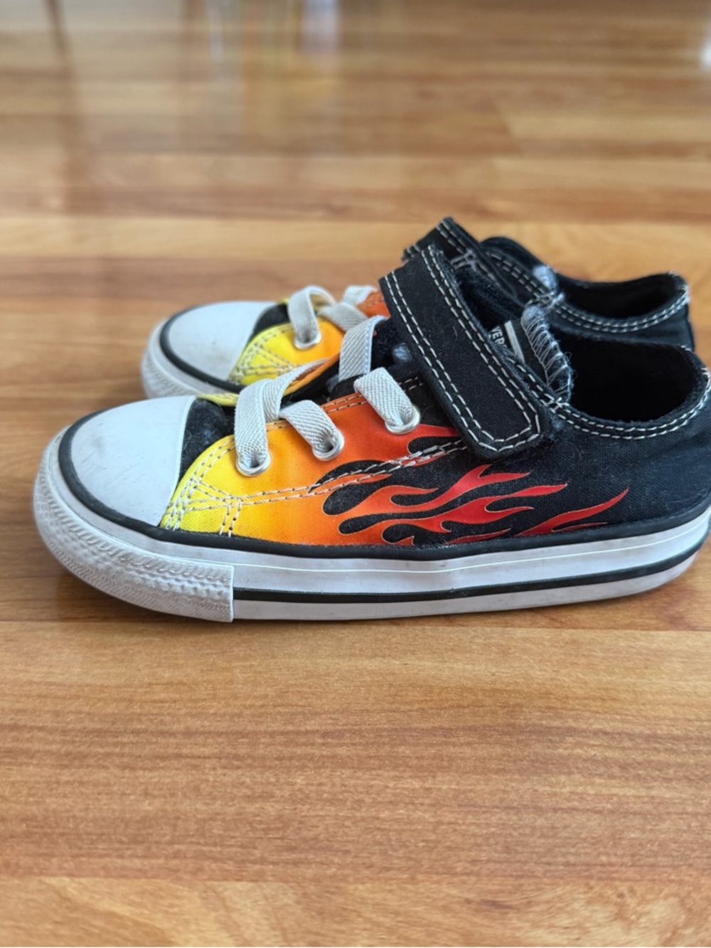 Converse Toddler Flame Canvas Sneakers - Black with Orange/Yellow Flame - Picture 4 of 6